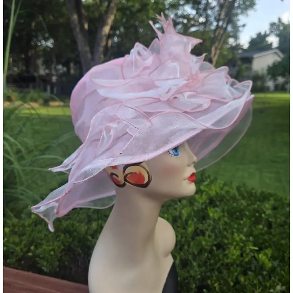 Blush Pink Kentucky Derby Organza Hat | Wedding Church Tea Party